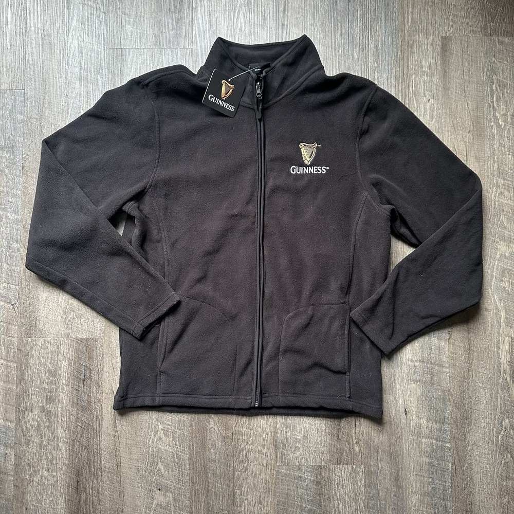 Guinness Mens Black FULL Fleece Zip Pullover Sweater Harp Logo Beer XXL NEW!